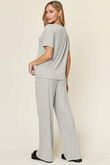 Hazel Blues® | Double Take Round Neck Short Sleeve T-Shirt and Wide Leg Pants Set