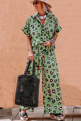 Hazel Blues® | Leopard Collared Neck Top and Pants Set
