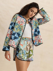 Hazel Blues® | Printed Button Up Long Sleeve Outerwear and Shorts Set