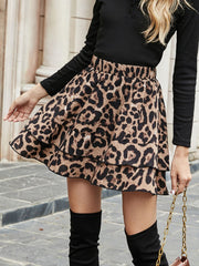 Hazel Blues® | Ruffled Leopard Elastic Waist Skirt