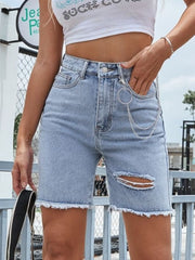 Hazel Blues® | Distressed Raw Hem Denim Shorts
