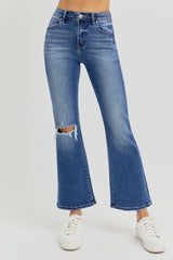 Hazel Blues® | RISEN Distressed High Rise Crop Flare Jeans