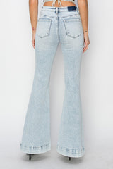 Hazel Blues® | Risen High Rise Front Patch Pocket Flare Jeans