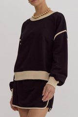 Hazel Blues® | Contrast Trim Round Neck Top and Skort Set