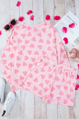Hazel Blues® | Heart Print Long Sleeve Top and Shorts Lounge Set
