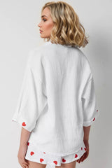 Hazel Blues® | Basic Bae Heart Collared Neck Button Down Top and Shorts Set