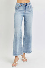 Hazel Blues® | RISEN Tummy Control High Rise Crop Wide Leg Jeans