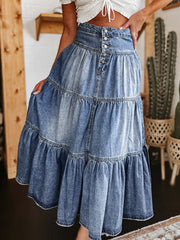 Hazel Blues® | Tiered Button-Fly Denim Skirt