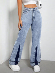 Hazel Blues® | Contrast Bootcut Jeans with Pockets
