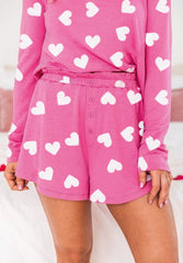 Hazel Blues® | Heart Round Neck Long Sleeve Top and Elastic Waist Shorts Set