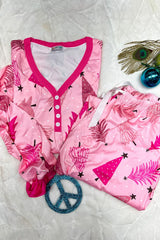 Hazel Blues® | Printed V-Neck Long Sleeve Top and Pants Lounge Set