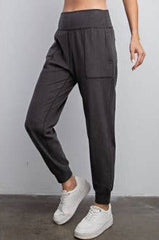 Hazel Blues® | Rib Brushed Full Length Jogger Pant in Black