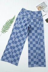 Hazel Blues® | Checkered Wide Leg Jeans with Pockets