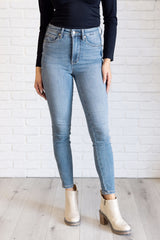 Hazel Blues® | Justine High Rise Control Top Contrast Wash Skinny Jeans