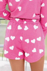 Hazel Blues® | Heart Round Neck Long Sleeve Top and Elastic Waist Shorts Set