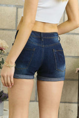 Hazel Blues® | ADORA Distressed Roll Up Denim Shorts with Pockets