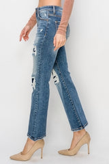 Hazel Blues® | Risen High Rise Distressed Ankle Flare Jeans