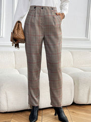 Hazel Blues® | Perfee Plaid Straight Pants with Pockets