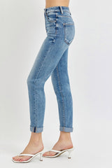 Hazel Blues® | Risen High Rise Cropped Roll Up Jeans