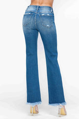 Hazel Blues® | bytos Raw Hem Distressed Mid Rise Straight Jeans