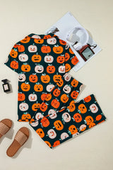 Hazel Blues® | Pumpkin Printed Short Sleeve Top and Pants Lounge Set