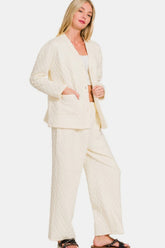 Hazel Blues® | Zenana Quilted Button Up Long Sleeve Top and Pants Lounge Set