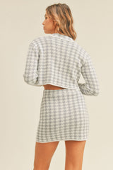 Hazel Blues® | MABLE Houndstooth Cropped Knit Cardigan and Mini Skirt Set