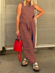 Hazel Blues® | Lovelet Plaid Round Neck Sleeveless Top and Pants Set