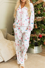 Hazel Blues® | Christmas Printed Collared Neck Top and Pants Lounge Set