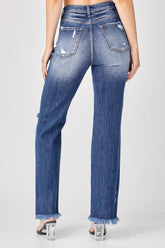 Hazel Blues® | Risen Raw Hem Distressed Straight Jeans