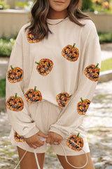 Hazel Blues® | Sequin Pumpkin Round Neck Top and Shorts Set
