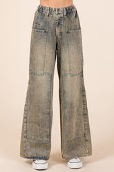 Hazel Blues® | Mittoshop Washed Wide Leg Jeans with Pockets