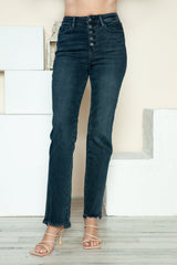 Hazel Blues® | Judy Blue Button Fly Hem Destroy Straight Jeans