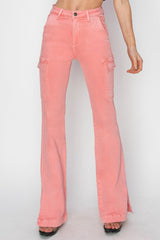 Hazel Blues® | RISEN High Rise Side Slit Cargo Bootcut Jeans