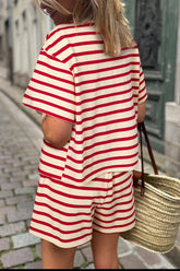 Hazel Blues® | Tied Striped V-Neck Top and Shorts Set