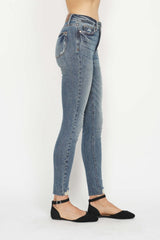 Hazel Blues® | Judy Blue Tummy Control Vintage Wash Hem Destroy Skinny Jeans