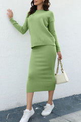 Hazel Blues® | Round Neck Dropped Shoulder Top and Skirt Sweater Set