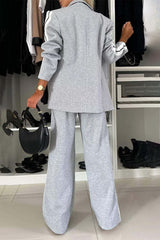 Hazel Blues® | Contrast Lapel Collar Top and Pants Set