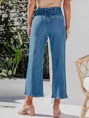 Hazel Blues® | Button Fly Cropped Jeans with Pockets