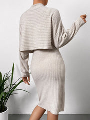 Hazel Blues® | Mock Neck Long Sleeve Top and Wide Strap Dress Set