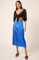 Hazel Blues® | Mittoshop Side Slit Satin Midi Skirt