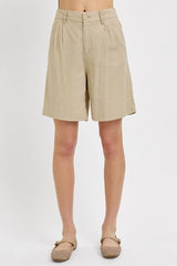 Hazel Blues® | RISEN High Rise Pleated Front Shorts