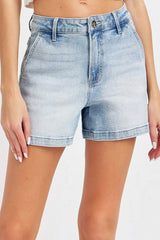 Hazel Blues® | Risen High Rise Denim Shorts
