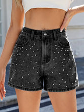 Hazel Blues® | Rhinestone Washed High Waist Denim Shorts