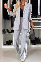 Hazel Blues® | Contrast Lapel Collar Top and Pants Set
