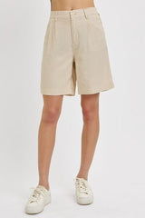 Hazel Blues® | RISEN High Rise Pleated Front Shorts