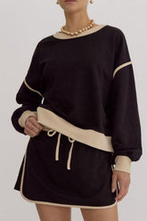 Hazel Blues® | Contrast Trim Round Neck Top and Skort Set