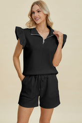 Hazel Blues® | Double Take Texture Flounce Sleeve Top and Shorts Set