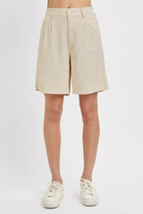 Hazel Blues® | RISEN High Rise Pleated Front Shorts