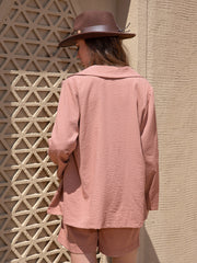 Hazel Blues® | Lace Detail Collared Neck Long Sleeve Top and Shorts Set